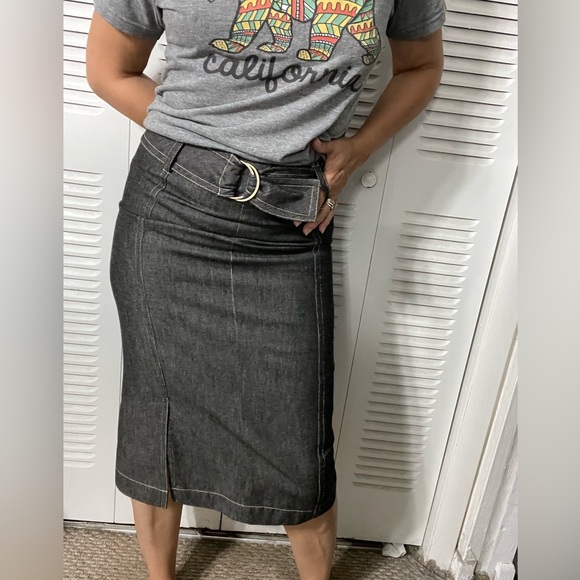 RENA ROWAN PETITE MAXI BLACK DENIM SKIRT WOMEN WITH BELT SIZE 6 - Picture 4 of 17